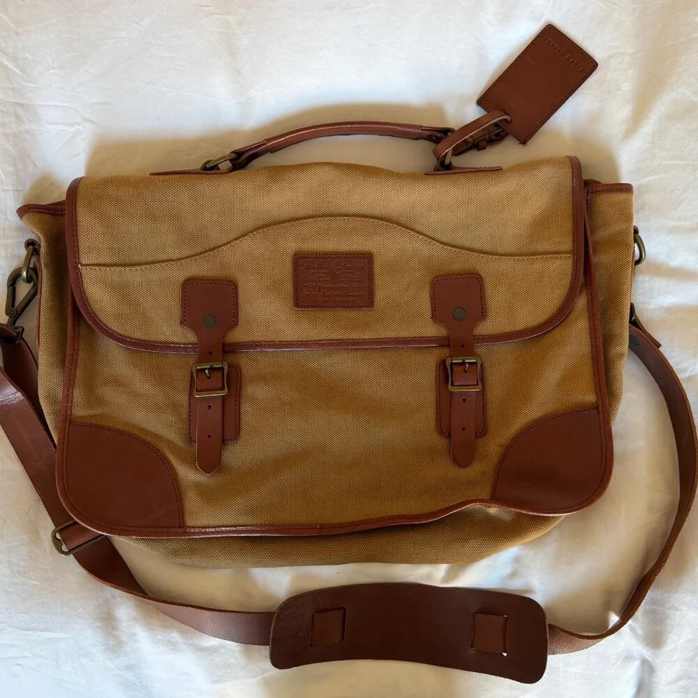 Ralph Lauren Leather-Trim Canvas Briefcase NWT